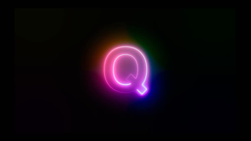Letter Q with an abstract, colorful neon effect and motion animation in 4K video footage.