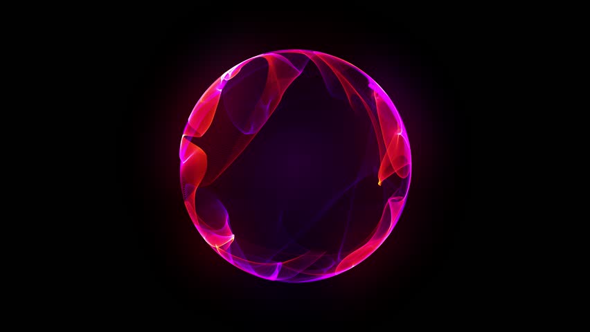 Abstract red globe orb. Red and violet particles sphere. Energy orb motion graphic. Bright glowing rotating 3d sphere. Colorful sphere with swirling smoke effect within. 4K loop. smoke ball.