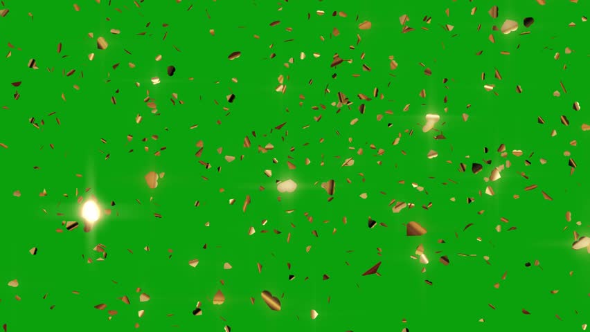 Golden shine heart confetti explosion Background. Valentines day celebration confetti, congratulations animated greeting on green screen. Concept: love, celebrate, birthday, party, event, mother's day