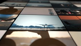 Airplane takeoffs and landings captured on the runway showcasing aviation passenger transport air travel and tourism in the bustling airport environment. High quality 4k footage - Powered by Shutterstock - Get 15% off with code: PIKWIZARD15