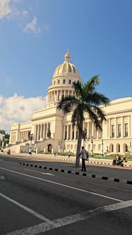 Havana architecture, capitol in cuba, day city, capitol with illumination, main square in havana, retro car on the street of havana in front of the capitol, city center