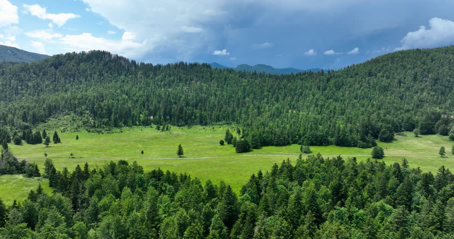 Pan shot of the magnificent mountainous and forested area in Gorski Kotar, Croatia