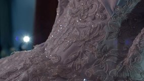 Detailed close-up of delicate lace embroidery with shimmering beads on luxurious fabric. - Powered by Shutterstock - Get 15% off with code: PIKWIZARD15