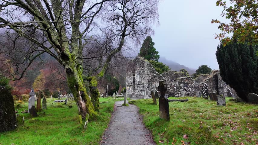 Ireland Epic Locations ancient Graveyard and ruins of church Glendalough Wicklow Ireland magical lands of Ireland