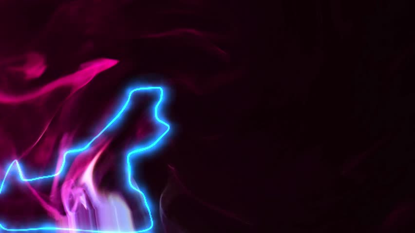 Smoke and lightning pattern. Pink smoke and blue lightning dance on black background. 4k footage