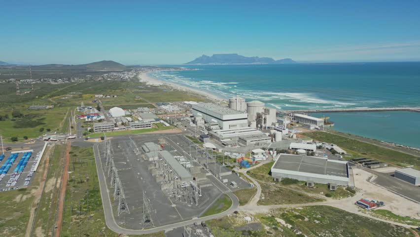 Koeberg Nuclear Power Station, Cape Town, South Africa. Aerial backwards