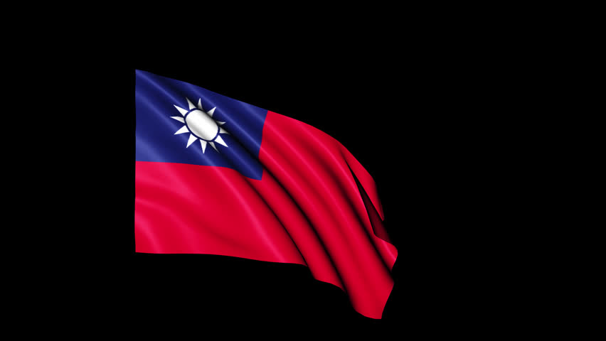 Taiwan Flag Waving In Wind Seamless Loop. Flag Of Taiwan