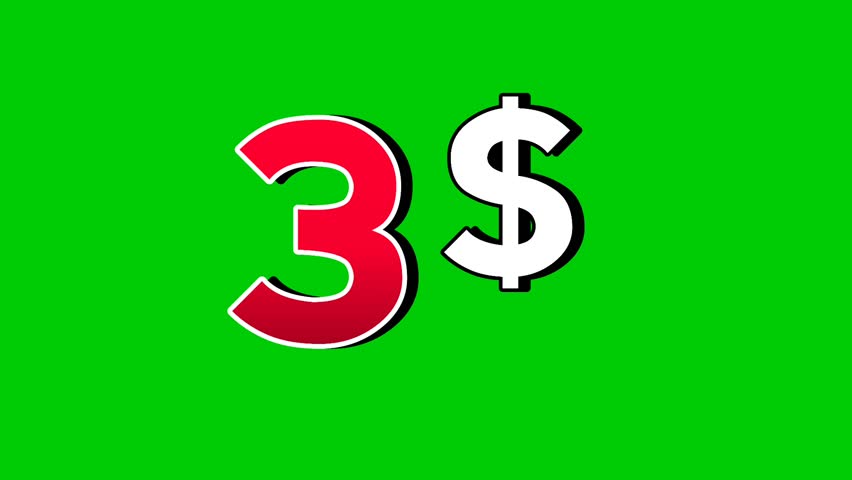 3 dollar price tag animation motion graphics on green screen for store shop business concept video element