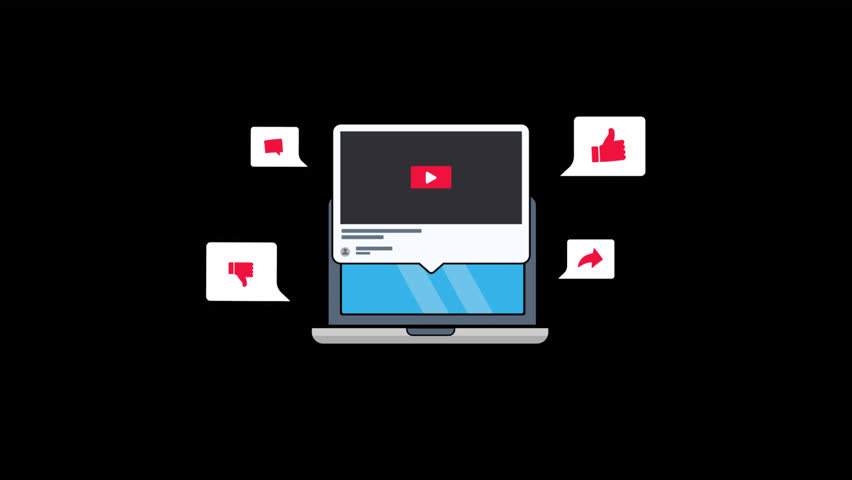 Animated Video Content on Laptop. Social Media Content Marketing Concept Video - Transparent