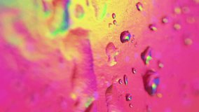 Vertical video. Rainbow droplets. Wet glass. Defocused vibrant colorful gradient neon light motion on scratched distressed foil film water surface abstract art background. - Powered by Shutterstock - Get 15% off with code: PIKWIZARD15