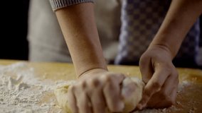 Pizzaiolo Chef In Bakery. Baker Kneading Dough Making Pizza. Chef With Flour Make Pasta. Baker Hands On Cuisine Bread Or Pie. Kneading Dough For Pizza Making. Making Pizza Dough In Italian Restaurant - Powered by Shutterstock - Get 15% off with code: PIKWIZARD15