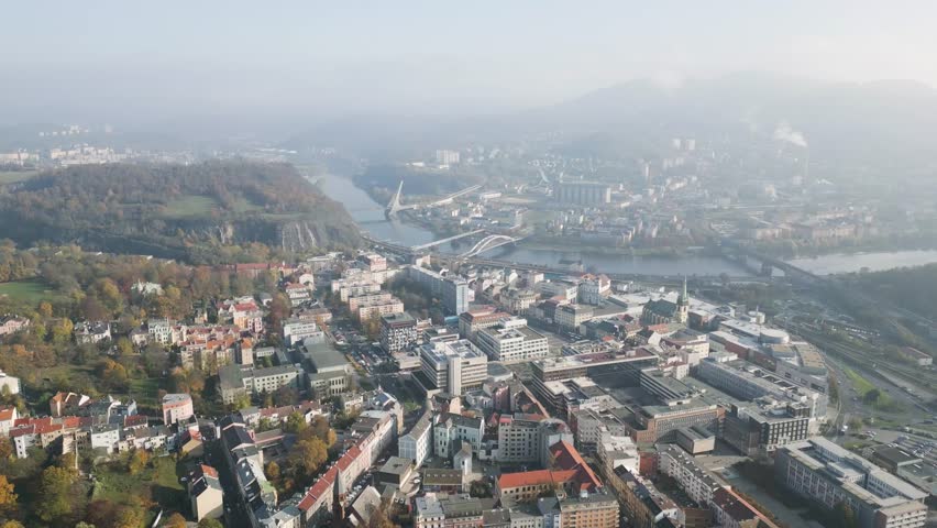 Usti nad Labem town city center  aerial drone footage 4K landmarks