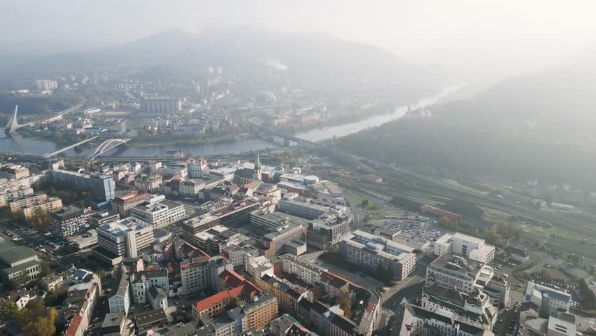 Usti nad Labem town city center  aerial drone footage 4K landmarks