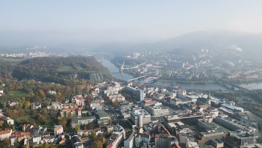 Usti nad Labem town city center  aerial drone footage 4K landmarks
