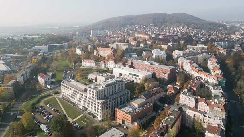 Usti nad Labem town city center  aerial drone footage 4K landmarks