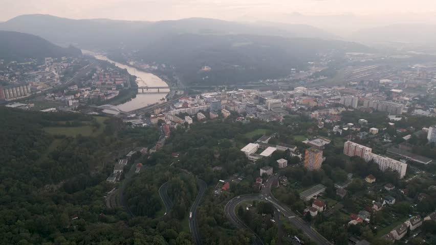 Usti nad Labem town city center  aerial drone footage 4K landmarks