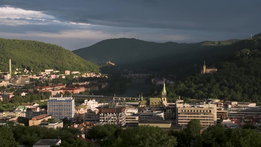 Usti nad Labem town city center  aerial drone footage 4K landmarks