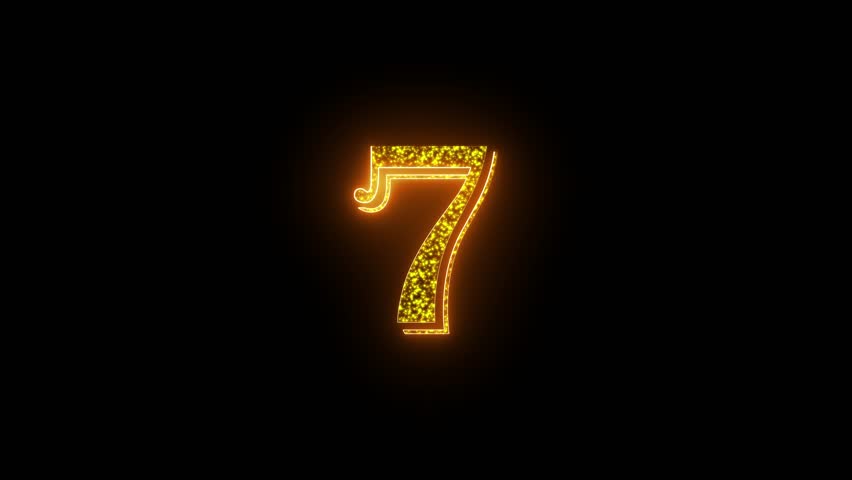 Number 7 Golden Animation. Luxury Shiny Glow Numbers