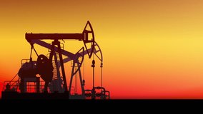 Pumpjack, pump jack pumps oil. Looped animation. Background colorful sunset sky. Onshore crude oil production, industry, business. Oil field. Silhouette, horizon, desert. Carbon energy. Seamless loop - Powered by Shutterstock - Get 15% off with code: PIKWIZARD15