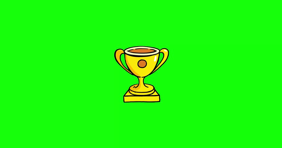 Golden winner cup stop motion on green screen backgrund. Championship colorful vibrant colors trophy concept for sport winner. Victory celebration symbol cartoon animation greenbox islated.
