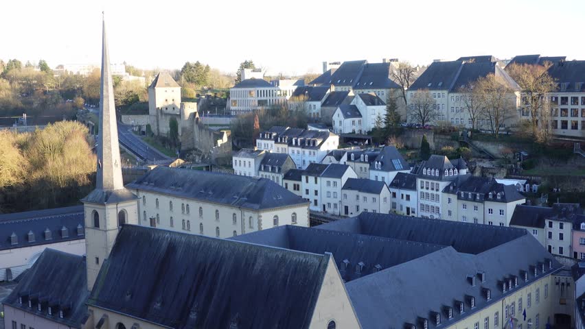 Historic houses in the lower town of Luxembourg City seen from Corniche 