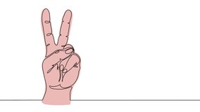 Peace, victory, v hand gesture with two fingers animated illustration. One continuous self drawing line animation, footage of peace sign - Powered by Shutterstock - Get 15% off with code: PIKWIZARD15