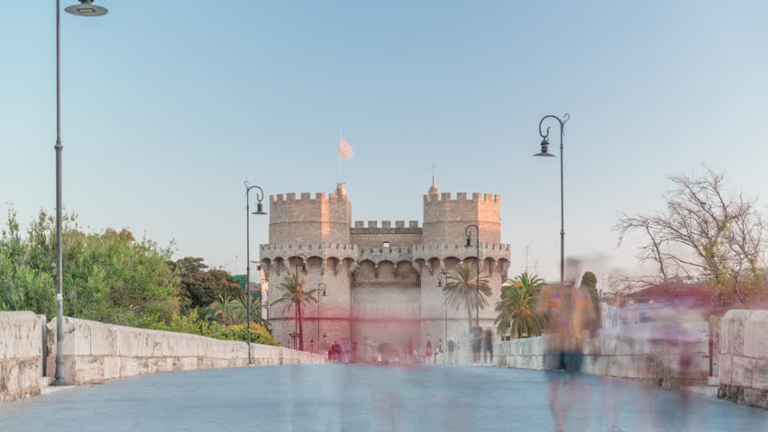 Serrans Towers (Torres de Serranos) timelapse in Valencia, Spain. A grand medieval gate from the city