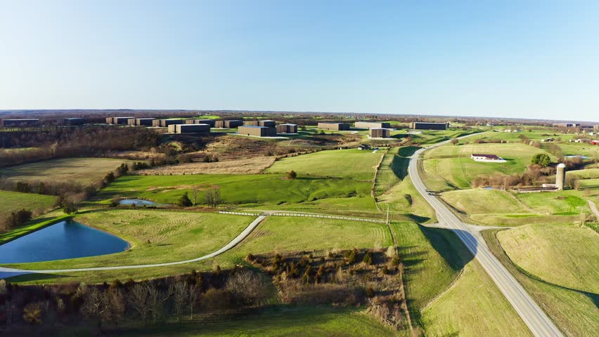 Aerial view of the bourbon storage facility of Heaven Hill Distillery in Bardstown, Kentucky