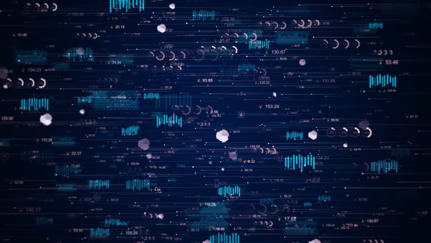 Particle business corporate digital technology network cyberspace concept. motion graph, chart bars financial Global trade statistics. finance investment background. report economic. 3D Illustration