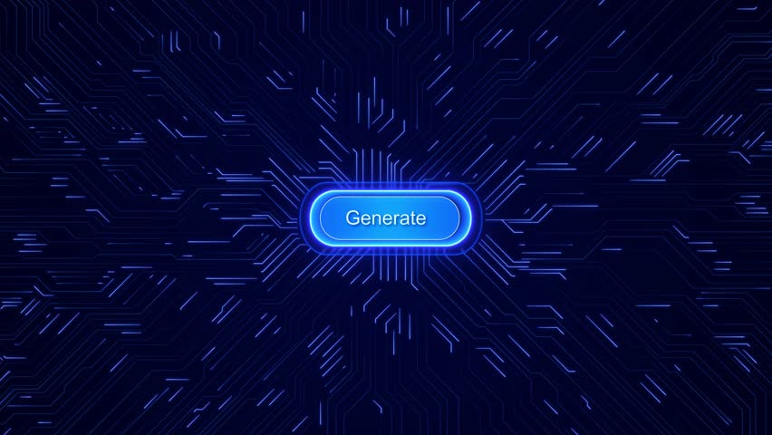 Click to Generate AI button Machine learning generation process. text image prompt advanced data processing Chat brain virtual assistant chatbot AI artificial intelligence prompt LLM. 3D Illustration