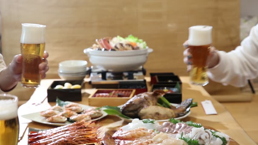 Japanese drinking party: toasting with beer
