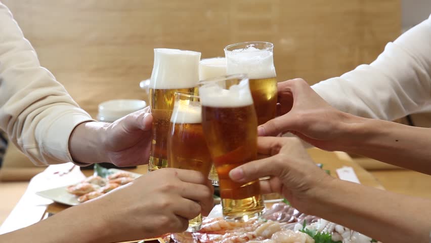 Japanese drinking party: toasting with beer