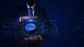 Man Revel artificial intelligence, technology innovation, and advanced business strategies. human intelligence and artificial intelligence, corporate presentations, educational marketing materials, - Powered by Shutterstock - Get 15% off with code: PIKWIZARD15