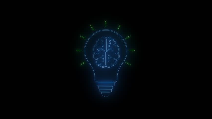 Digital illustration lightbulb brain inside, symbolizing innovation, creativity, intelligence futuristic technology idea generation. brainstorming, smart solutions. sign innovation solution, education