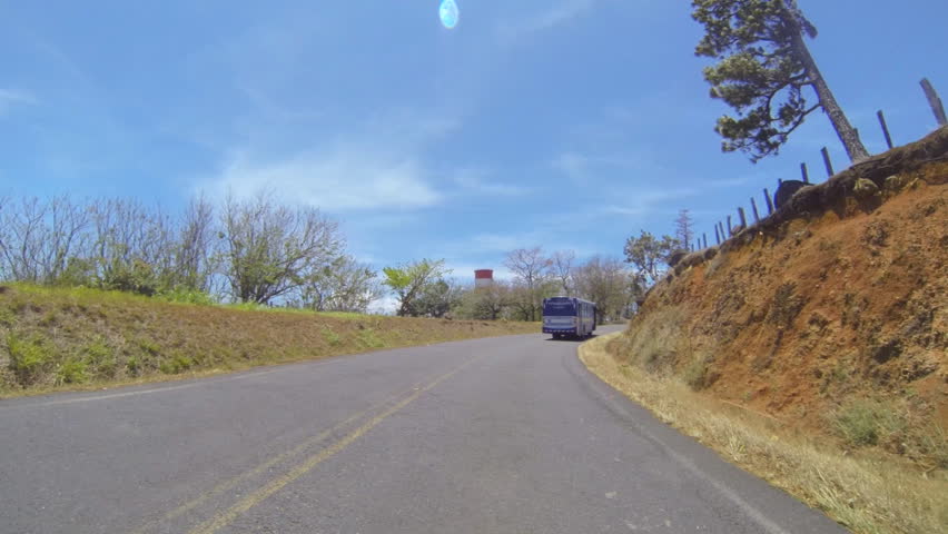 Vehicle shot of driving through central Costa Rica along highway 142 in March,