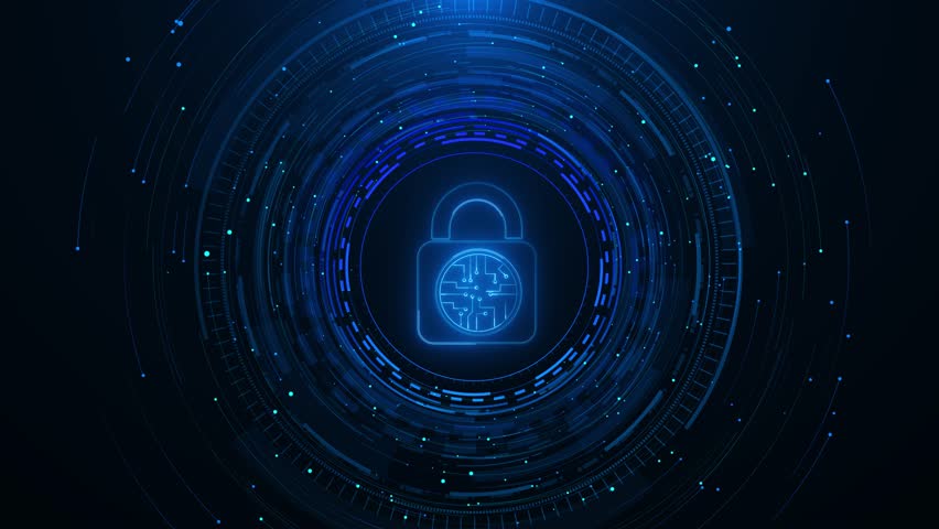 3d Cyber data security information privacy idea. Cyber security concept. Shield Keyhole icon digital data background. Blue hi speed internet technology. Big data flow analysis. Keyhole icon data 4k