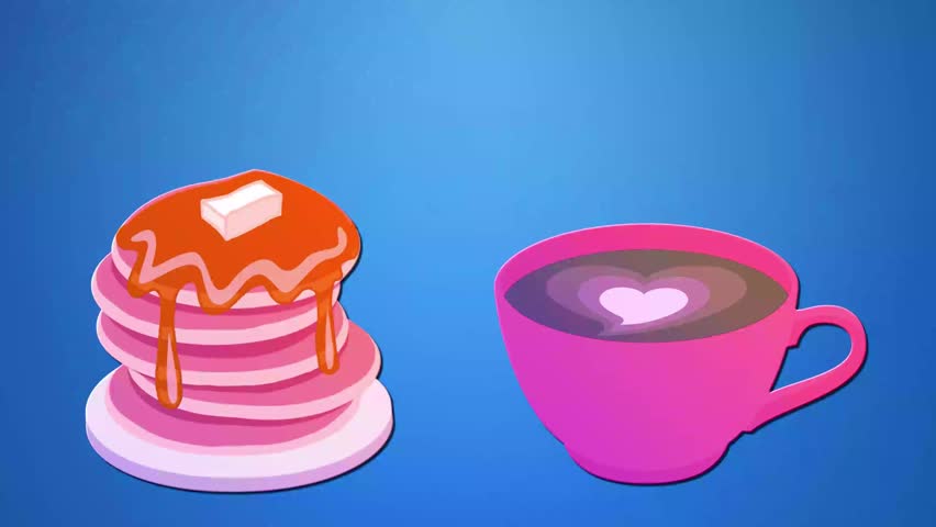 colorful and sweet e card with golden text "Frühstück bei Valentine!" (German for breakfast at Valentine