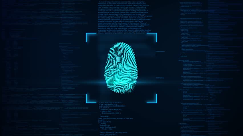 Digital fingerprint scanning for digital screen for verify identity authentication for internet login. Biometric verification animation. finger print fingerprint lock secure security , biometric icon