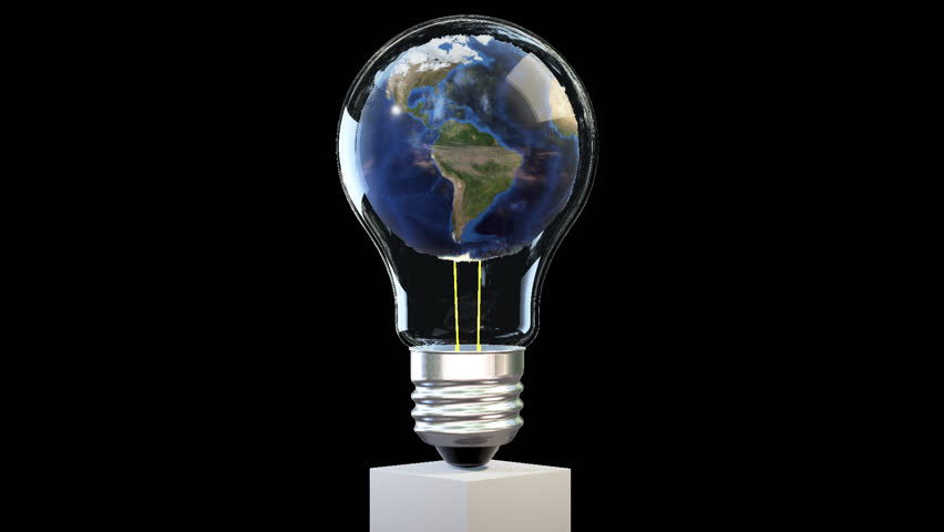 Earth planet revolving inside of a classic lightbulb, loop, Alpha Channel