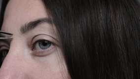 Close-up of eyebrow plucking. A girl plucks her own eyebrows to make herself attractive. Self-care. - Powered by Shutterstock - Get 15% off with code: PIKWIZARD15