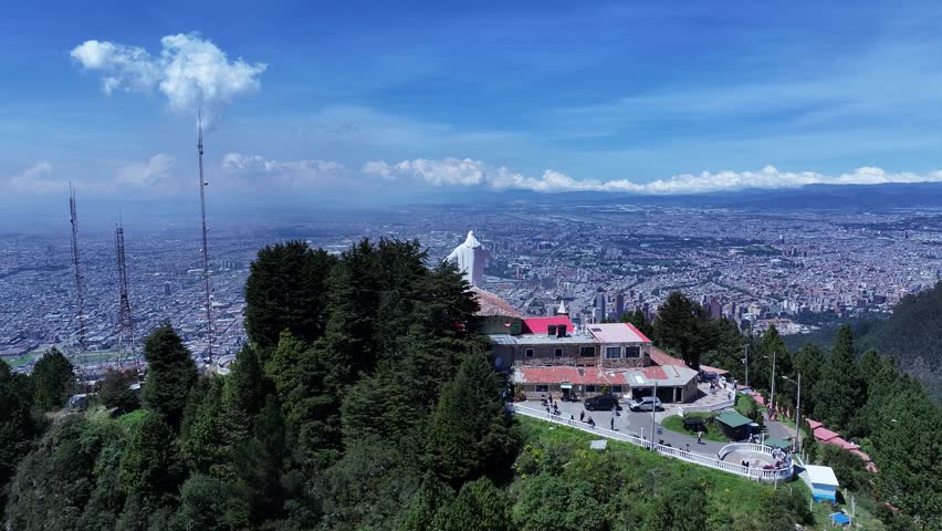 Virgin Of Guadalupe Sanctuary At Bogota In District Capital Colombia. Virgin Of Guadalupe Statue. Religious Tourism. Bogota At District Capital Colombia. Basilica Building. Pilgrimage Scenery.