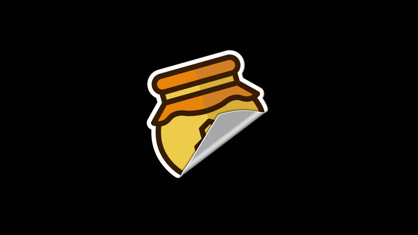 Honey jar sticker animation. Sticker on bee theme. Simple beekeeping collection theme. Cartoon style. Transparent background with alpha channel