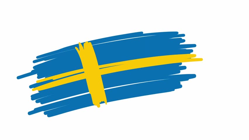 Flag of Sweden animated self drawing on white background, Motion graphic video hand drawn Swedish national flag