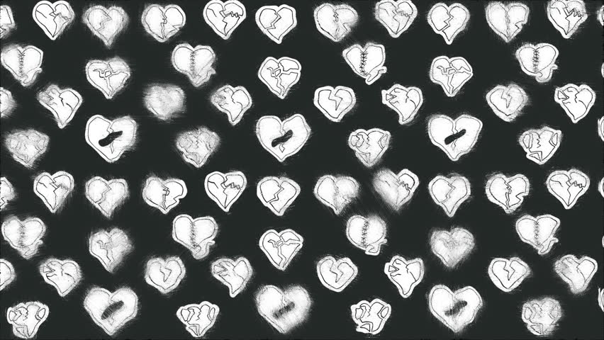 Stickers featuring a one line drawing of a broken heart symbol. Loop Background. Sketch effect