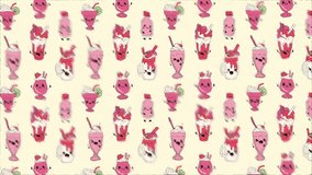 Cute happy funny milkshakes with kawaii eyes. Loop Background. Sketch effect - Powered by Shutterstock - Get 15% off with code: PIKWIZARD15