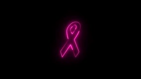 Neon pink awareness ribbon icon . Neon mourning ribbon stock animation. Slow motion breast cancer awareness symbol on Black Background. - Powered by Shutterstock - Get 15% off with code: PIKWIZARD15