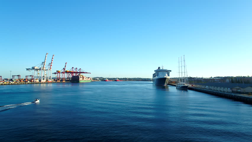 Fremantle port view of ships under sunny skies
