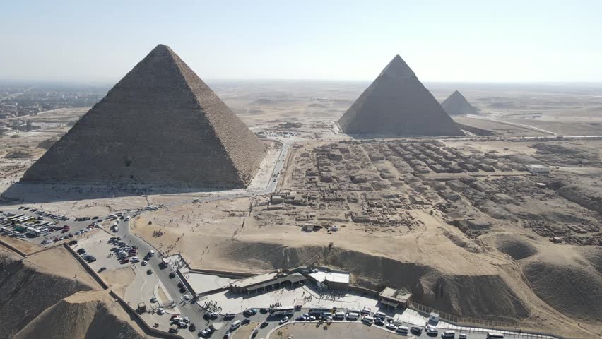 Drone of the great pyramids of giza one of the sevevn wonders of the world in Egypt