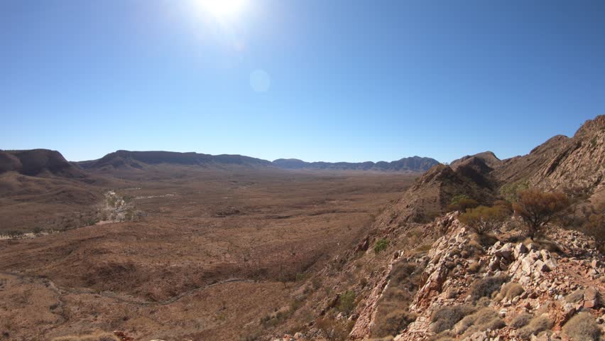Northern Territory, Central Australia Outback. Aerial view from viewpoint of Ormiston Pound walk, a 3 hr circular walk in West MacDonnell Ranges National Park. Mount Sonder on background.