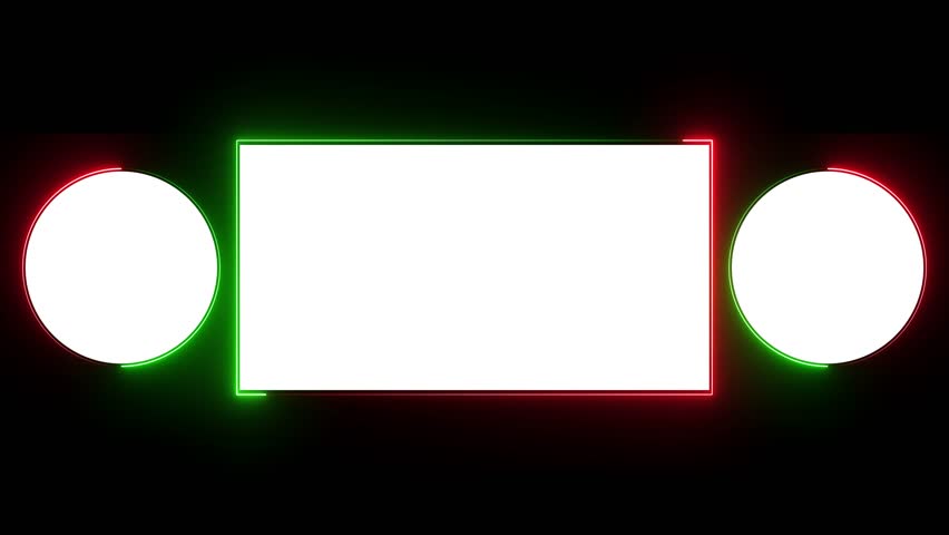 Neon circle frame. bar processing, tv screen noise glitch effect tv screen noise glitch effect, Animation End screen YouTube channel with three templates for video on a black background.	